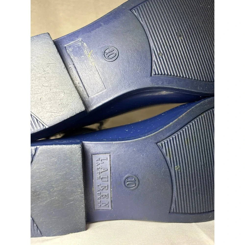 Lauren Ralph Lauren Tally Navy Blue Glossy Rubber Rain Boots Women 10 Ankle Boot
